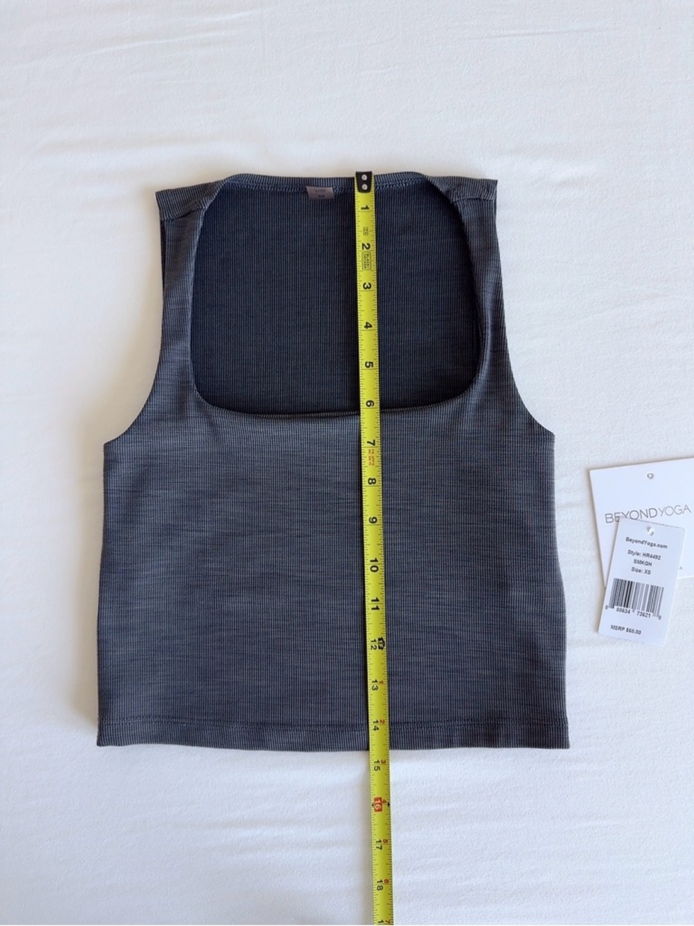Beyond Yoga Heather Rib Square Neck Cropped Tank Smoke Grey XS - Picture 6 of 13